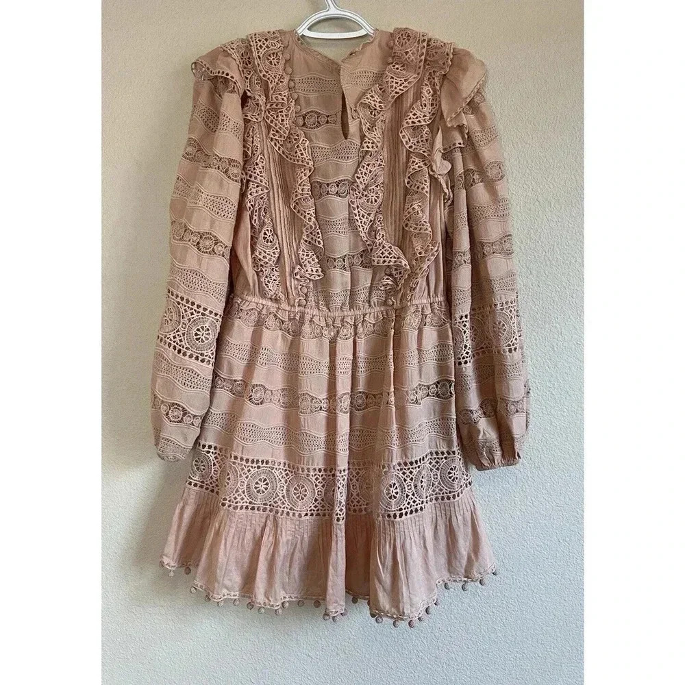 Ulla Johnson Jolie Ruffle Long Sleeve Mini Dress Womens Size 6 Eyelet Crochet - Picture 5 of 11